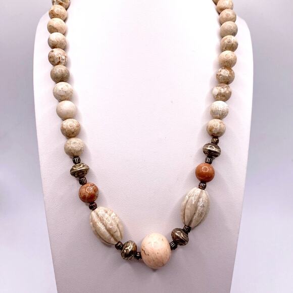 Vintage Gemstones Cream and Pink Jasper 17” - Picture 5 of 7